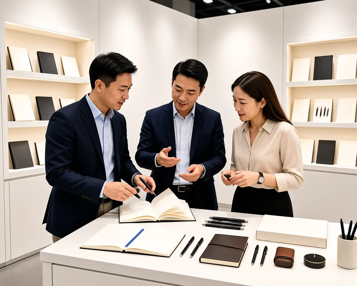 定制案例场景：中国客户在展台体验定制文具